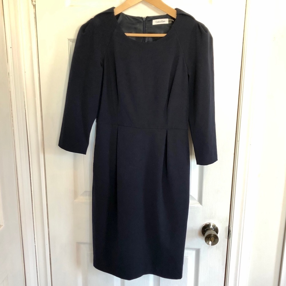 Calvin Klein Navy 3/4 Length Sleeve Sheath Dress | 2​​​